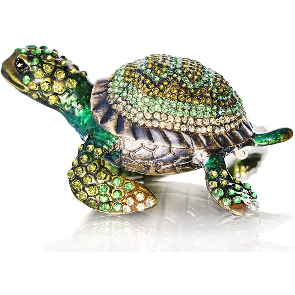 Diamond turtles Hinged Trinket Box Hand-painted Animal Figurine Collectible gree